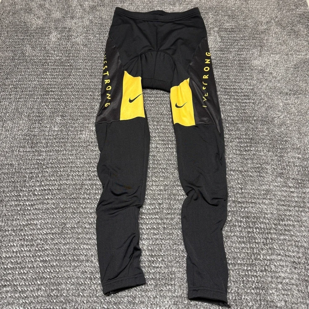 Nike Mens S‎ Cycling Tights LIVESTRONG Padded Coolmax Black Yellow Ankle Zip